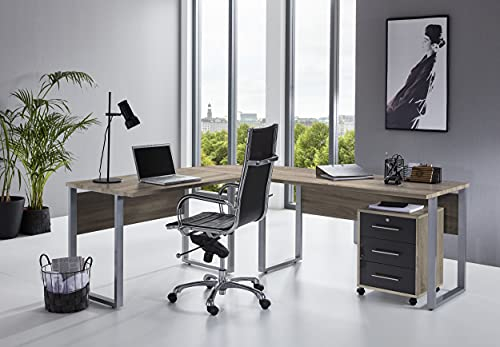 Büromöbel komplett Set Arbeitszimmer Office Edition in Eiche Sonoma/Anthrazit Hochglanz lackiert (Schreibtisch mit Rollcontainer)