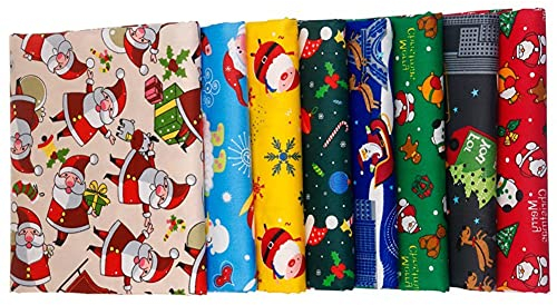8 Stück Baumwollstoff Weihnachten, Weihnachtsmotiv Patchworkstoff Weihnachten Stoffpakete Patchwork Stoffe Baumwolle, Stoffe zum Nähen, Patchwork Stoffpaket zum Quilten DIY Basteln Handwerken, 25cm