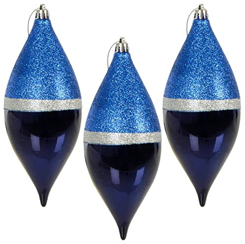 3 Pack Large Blue Navy Silver Christmas Tree Baubles Decoration - Teardrop 18cm