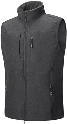 Outdoor Ventures Softshell Weste Herren Wasserdicht Winddichte Ärmellose Jacke Sportlich,Mehrere Taschen Body Warmer Golf Softshellweste für Männer Dunkelgrau L