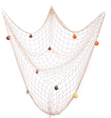 KAIAIWLUO Fischernetz Deko,Dekoratives Fischernetz Nautisches Fischnetz Maritime Deko für Wandbehang Decorativa Strandparty Schlafzimmer Fotoanzeige Beige 1 x 2m