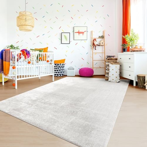 TT Home Teppich Kinderzimmer Waschbar rutschfest Kinderteppich Junge Mädchen Weich Pastell, Farbe:Silber, Größe:140x200 cm