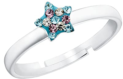 Prinzessin Lillifee Ring 925 Sterling Silber Mädchen Kinder Ringe, mit Preciosa, Multicolor, Stern, Kommt in Schmuck Geschenk Box, 2034004