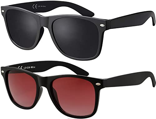 La Optica B.L.M. Lunettes de soleil pour homme en verre dégradé UV 400 CAT 3 CE Nerd Sport – Noir mat (verres : rouge gradient noir ), Lot de 2 verres gris / rouge mat