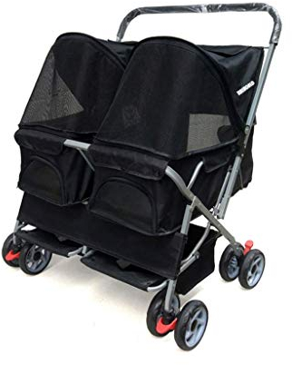 KITCISSL Buggy Double Hundewagen Hundebuggy Klappbar for 2 Hunde, Haustier Hundebuggy Kinderwägen for Mittlere Kleine Hunde Leicht zu Falten und Speichern Spacem Ständer Leicht