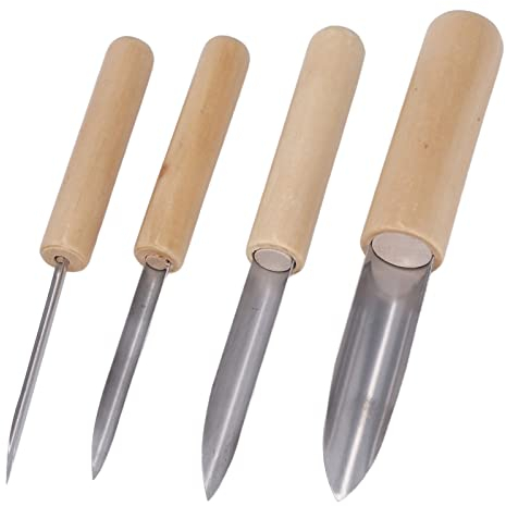 Ton-Lochschneider-Set, 4-teiliges Holzgriff-Edelstahl-Halbrund-Stanzen, Formen, Ton-Lochschneider für Ton-Stanzen, Kratzen, Markieren