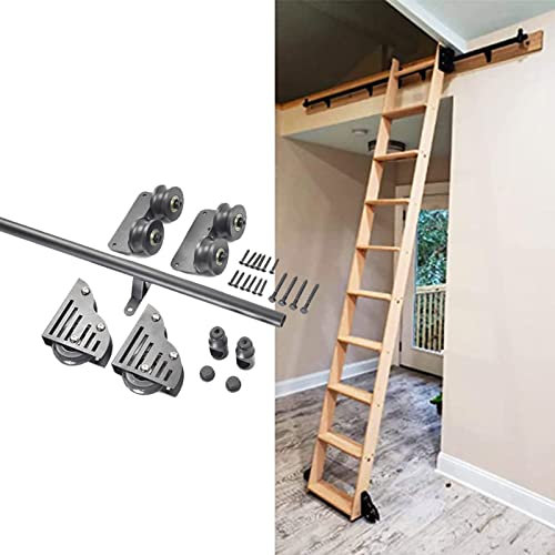 Rollleiter-Bibliotheksbeschläge, Scheunentor-Schiebebeschläge Basic Black Big Spoke Wheel Roller Kit Garage Closet Carbon Steel Track System Slide Rail Kit (6.6ft/200cm Track Kit)