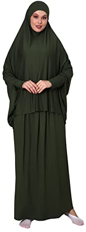 ihvan online Muslimische Kleider für Frauen, Zweiteilige Langhülle Islamisches Gebetskleid, Hijab, grün