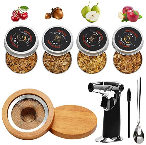 TOPRON Kit de Fumeur de Cocktail avec Torche, Kit de Fumeur de Bourbon à l'ancienne avec Quatre Types de Copeaux de Bois, Le Whisky, Les Cocktails, Le Café, Le Bourbon, Vin, Infuser Fromage