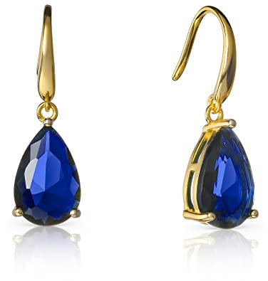 namana Gold-Ohrringe für Damen und Mädchen aus 925er Sterlingsilber mit birnenförmigen blauen Steinen, saphirblaue Ohrringe für Frauen, gold Ohrhänger mit marineblauen Steinen