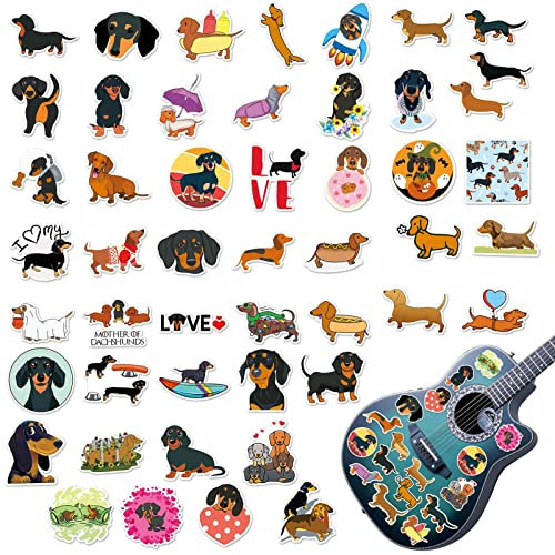 Jimtuze Dackel-Aufkleber | 50 Stück wasserdichte Dackel-Hunde-Aufkleber,Cartoon-Tier-Aufkleber, Haustier-Aufkleber, Aufkleberbogen, Tier-Aufkleberbogen für Kinder, Teenager und Erwachsene
