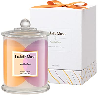 LA Jolíe Muse Duftkerze im Glas Vanillekuchen, Geschenkkerzen für Muttertag Frauen Luxuskerzen Mama 70 Stunden lang Brenndauer, 280g
