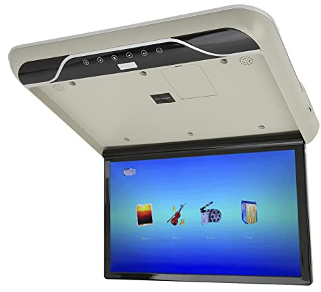 Lecteurs Vidéo Aériens de Voiture, Moniteur Aérien de Voiture de 19 Pouces Moniteur LCD de Toit de Voiture Rabattable 1080p 16 Couleurs Contrôle Tactile Lumière D'ambiance Entrée (Gris)