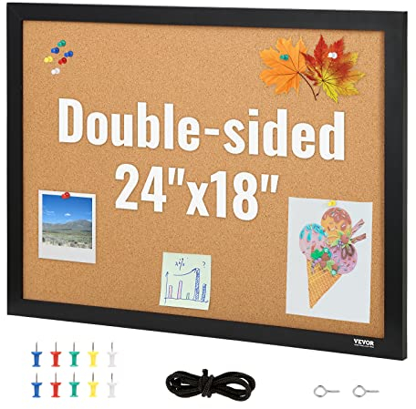 VEVOR Pinnwand Kork 407 x 559 mm Mit Holzrahmen - Befestigungsmaterial und Druckstifte Enthalten - Für Haushalte, Büros usw.
