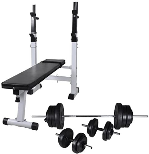 INLIFE Hantelbank mit Ablage, Langhantel und Kurzhantel-Set 60,5 kg,77.6kg,275361