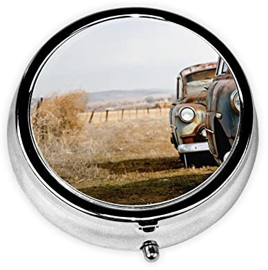 Pillendosen Antik Auto Druck Pillendose Medizin Box Rund Metall Pillendose für Medizin