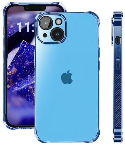 ELEVAVIDA Funda Protectora para Apple iPhone 14 Azul Oscuro Brillante Transparente con protección de cámara, Esquinas antigolpes, Carcasa para Apple iPhone 14 Azul Slim Case