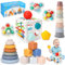 balnore Jouet Bebe 6 Mois, 5 in 1 Montessori Bebe Eveil 0 6 12 Mois 32 PCS Jeux Bébé Boîte Sensorielle/Spinners/Anneaux Empilables/Blocs Empilables/Tasses Empilables pour Enfant 1 2 3 Ans, MTSL51