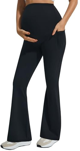 JOYSPELS Smooth Feeling Flare Maternity Leggings Over The Belly with Pockets Soft Bootcut Pregnancy Yoga Pants