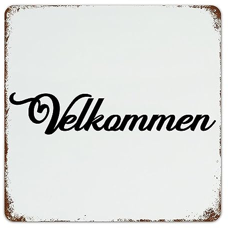 Velkommen - Letreros de metal personalizados para cafetería, decoración del hogar, placa de metal para oficina, valla, puerta, 12 x 12 pulgadas
