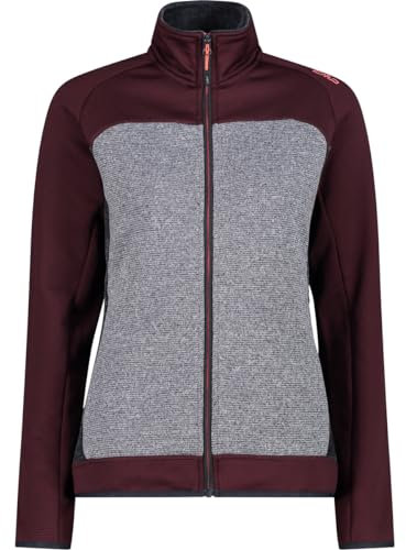 CMP W Jacket Stretch Performance Colorblock-Grau-Rot - Leichte atmungsaktive Damen Fleecejacke, Größe 46 - Farbe Burgund