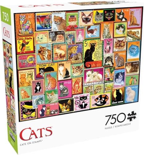 Buffalo Games - Katzen auf Briefmarken - 750-teiliges Puzzle für Erwachsene, herausforderndes Puzzle, perfekt für Spieleabende - Fertige Größe 24,00 x 18,00