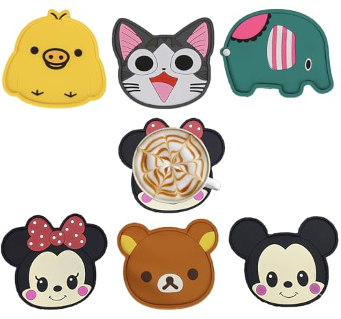 Spldsun 6 Stück Cartoon Silikon Untersetzer, Silikon Katze Untersetzer, Anime Cat Untersetzer, für Teetassen, Kaffeetassen und Getränkebecher (Silikon)