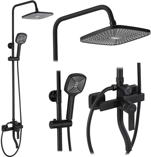 Rea Colonne de douche ARGUS BLACK MATT Système de douche en laiton pour salle de bain (noir mat)