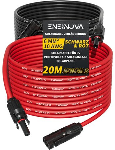 Solarkabel 4mm²/6mm², Solarkabel Verlängerung 1/2/3/5/8/10/12/15/18/20M, Multi-Contact 4 Solarkabel, IP67 Wasserdichtem, Solarkabel Verlängerungskabel(6mm² 20M)
