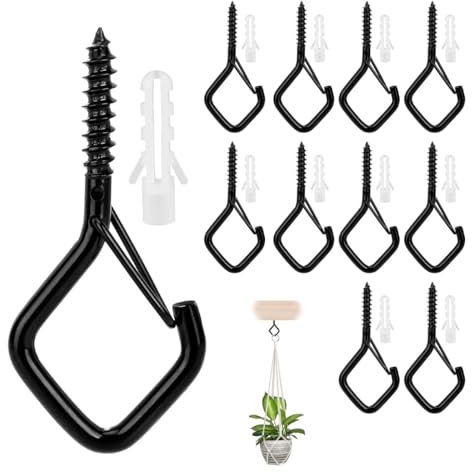 Confezione da 10 ganci da parete, ganci da soffitto, ganci da avvitare neri, ganci da parete da avvitare, viti ad occhiello, ganci a vite piccoli, ganci a vite, ganci in acciaio inossidabile