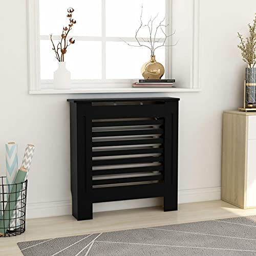 Gecheer Black MDF Radiator Cover Cabinet with Shelf, Modern Style, Easy Clean, 78x19x81.5cm Model325564