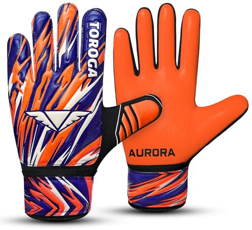 TOROGA Guanti da portiere da calcio per ragazzi, bambini, ragazzi, ragazzi, guanti da portiere di calcio con palmo super grip (arancione, 4)