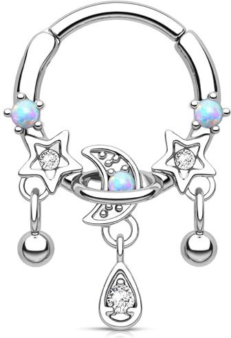 Melighting Opal-Septum-Ring, baumelnder Stern-Knorpelohrring, 316L-Edelstahl, Scharniersegment-Creolen, Nasenpiercing, Schmuck für Damen und Herren, 8 mm, Edelstahl