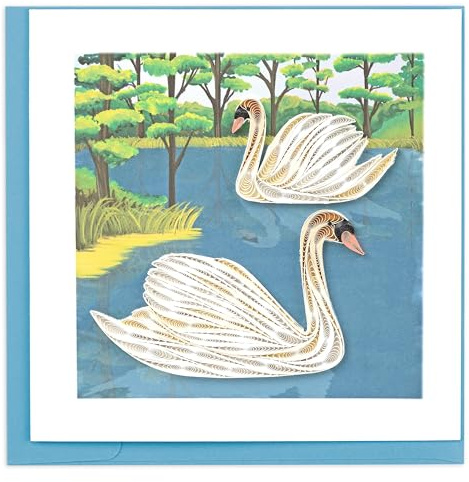Quilling Card Handmade Quilled Two Swans Greeting Card – 6x6 Inch Blank Card with Envelope – Fair Trade Verified – Unique Paper Art Keepsake for Any Occasion