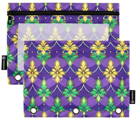 CHIFIGNO Bunte Lilien-Federmäppchen mit 3 Ringen, 2 Stück, Binder-Bleistifttaschen mit transparentem Fenster, Schulbedarf