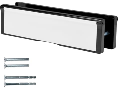 Keypak 10.62 (27cm) Door Letter Box – for 20-40mm Door Thickness, Sleeved Letterplate for UPVC Composite Timber Doors, Anti-Snap Flap, Internal Draught Excluder (Black/White)