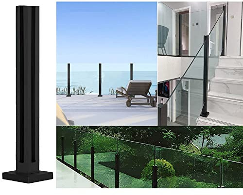 ASHILD Glasgeländer-Pfosten für Geländer im Innen- und Außenbereich, vertikale Glasbalkonstangen mit quadratischer Basis, für Balkon, Veranda, Flur, Terrasse, Garten, Pool, Balkon, Terrasse, Treppe