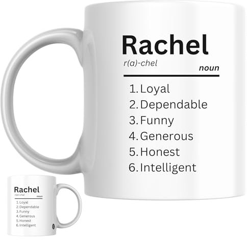 Rachel Personalised Ceramic Mug | Personalised Name Definition Coffee Mug, Novelty Gift for a Wife, Girlfriend, Friend or Colleague Named Rachel