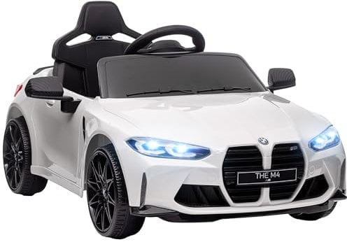 AIYAPLAY BMW M4 Licensed Electric Car for Kids, 12V Kids Electric Ride on with Remote Control, Suspension, Music, Horn, LED Lights, for Ages 3-5 Years, White