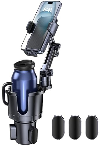 Uniwit Car Cup Holder Phone Mount, 2 in 1 Cup Holder Cell Phone Holder with Expander Adjustable Base for Car,360°Rotation Phone Mount Compatible with 4-7 iPhone Smartphones and Most Bottles