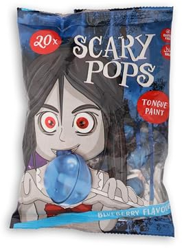 ScaryPops Halloween Lutscher - Lollis in Blau mit Blaubeere-Geschmack, 200g Tüte (20 Stück) – Zungen färbende Süßigkeiten, glutenfrei und halal, ideal für Kinder, Halloween Partys, Mitgebsel & Deko