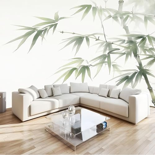 Générique Papier Peint Intissé 300 x 210 cm - Panoramique Image Peinture À L'Encre De Chine Bambou Maison Chambre Déco Photo Murale Décorative Tenture Murale pour Appartement Décoration Salon