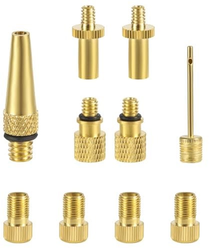 NQEUEPN 10pcs Bicycle Valve Adapter Set, Brass Bike Tire Valve Adapter with Ball Pump Needles Inflation Nozzle Air Inflator Adaptor Bike Pump Tool for Presta Schrader Sports Balls