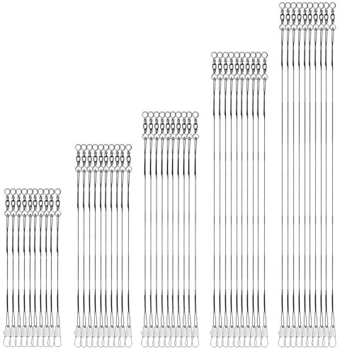 Mcoser Black Stainless Steel Braided Fishing Line Leaders, 50PCS with Swivels and Snaps (10/15/20/25/30CM)