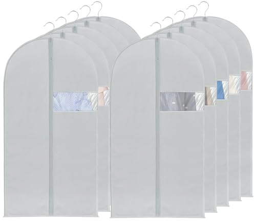 Zythrem 10 Piezas Fundas Ropa, 60x120cm Fundas Ropa Armario, Cubierta de Polvo para Ropa, Fundas para Trajes con Cremallera Ventana Transparente para Vestidos Abrigos Camisas