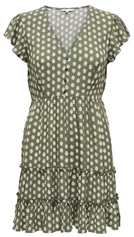 ONLY Damen Onlclaudette Life Ss Mini Dress WVN Noos Mini-Kleid Mit V-Ausschnitt Und Rüschen Für Den Alltag (1er Pack)