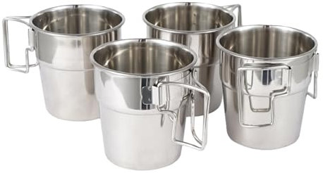 Tasse à café de camping, tasse de randonnée | Ensemble de tasses de randonnée en acier inoxydable 4X 300 ml | Tasse de Camping en métal, tasses et tasses de Camping, tasse à café de randonnée empilabl