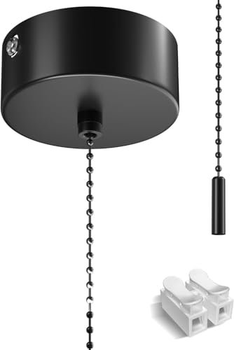 Aroeally Bathroom Ceiling Light Pull Cord Switch with Chain Kit Black Top Mounted Model Chrome Round Pendant Light Pull Cord Switch, Stylish and Refined Chandeliers Accessories 150cm (Black)
