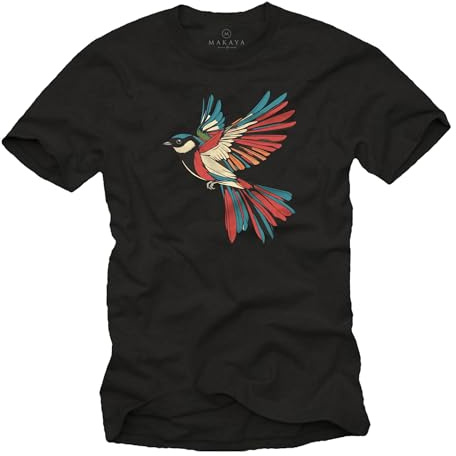 MAKAYA Herren T-Shirt mit Vogelmotiv Bunt Vogel Logo Vintage Design