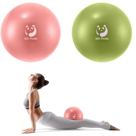 Slim Panda Gymnastikball Klein,23-25cm Pilates Ball mit Aufblasbarem Strohhalm,Soft Yoga Ball für Senioren Therapie,Hause,Fitness,Balance Training (Olivgrün+Rosa)